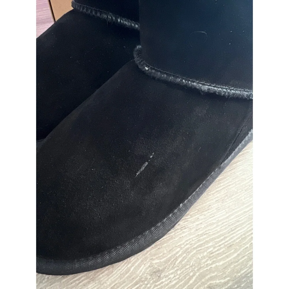 NEW Bearpaw Kylee Boot Women 9 Black NeverWet Suede Fur Lined Back Straps 2880W
